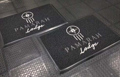 Custom Pamarah Lodge logo mat supplied by COBA Flooring and Holler Trade.
